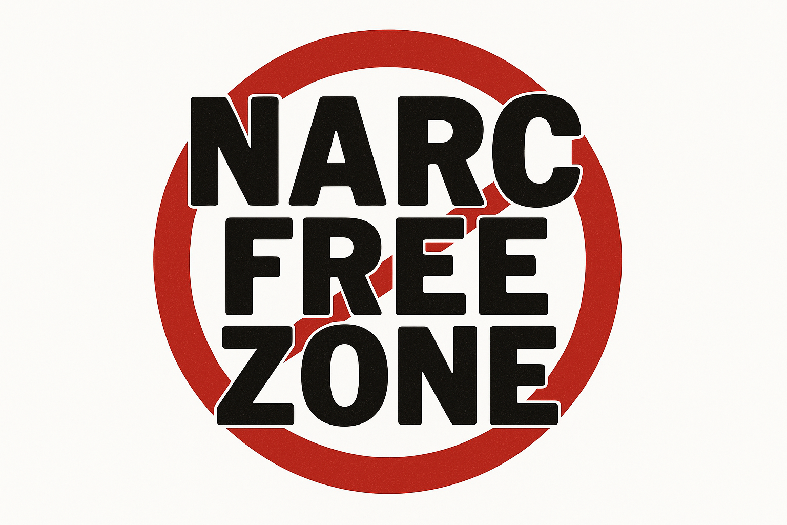 Narc Free Zone text graphic with red circle symbol on white background