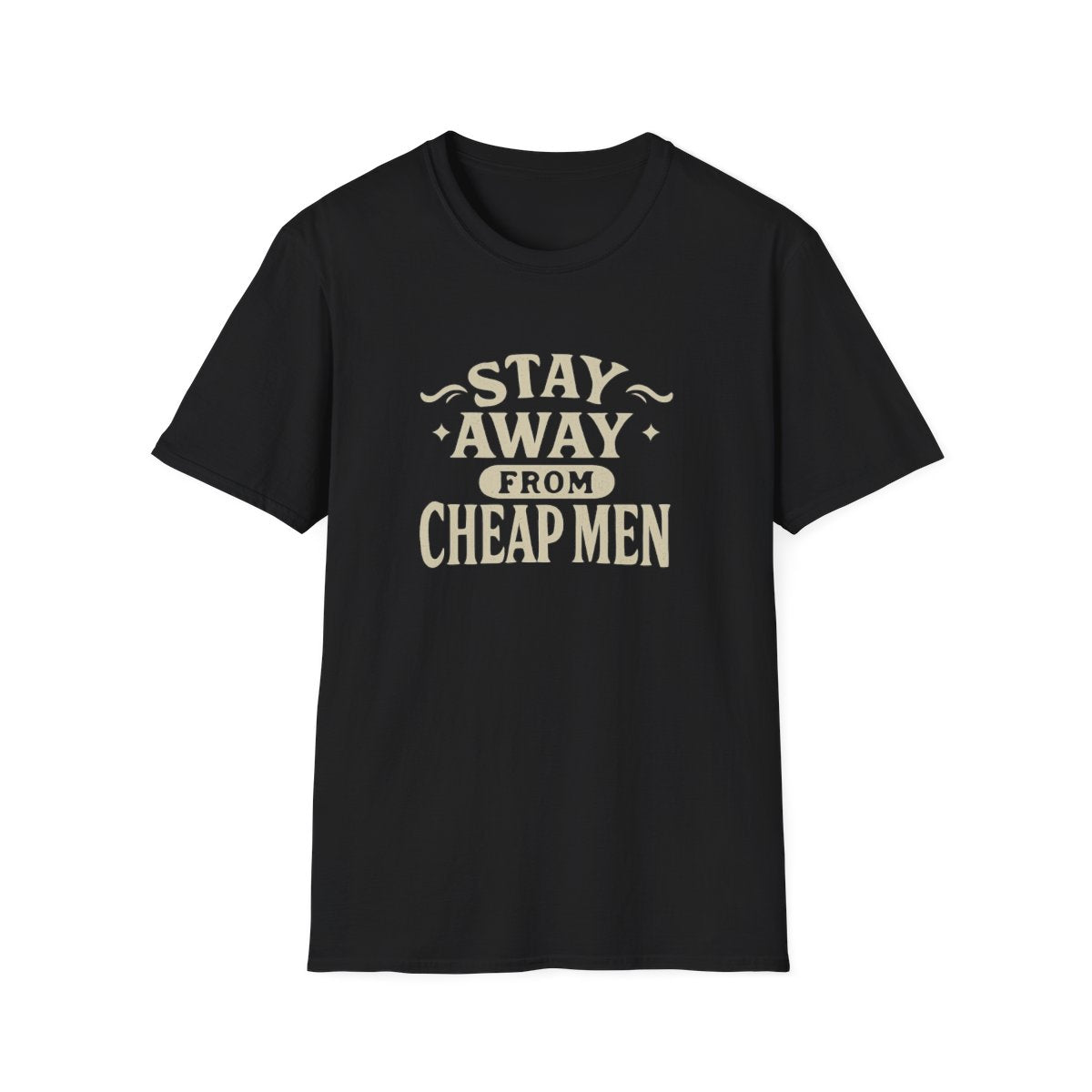 Black women’s graphic t-shirt flat lay with the quote stay away from cheap men