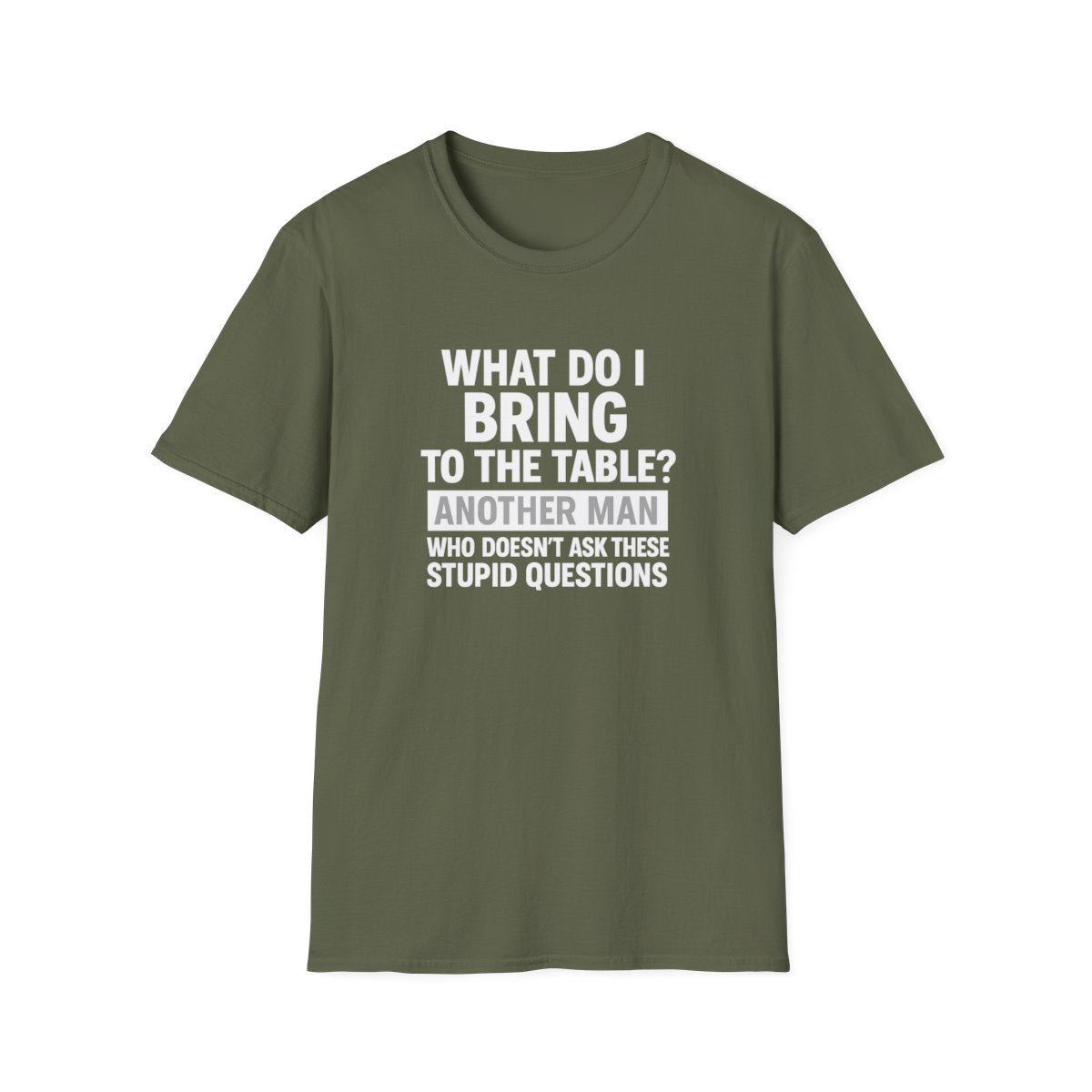 Green women’s graphic empowerment t-shirt flat lay with the quote what do I bring to the table
